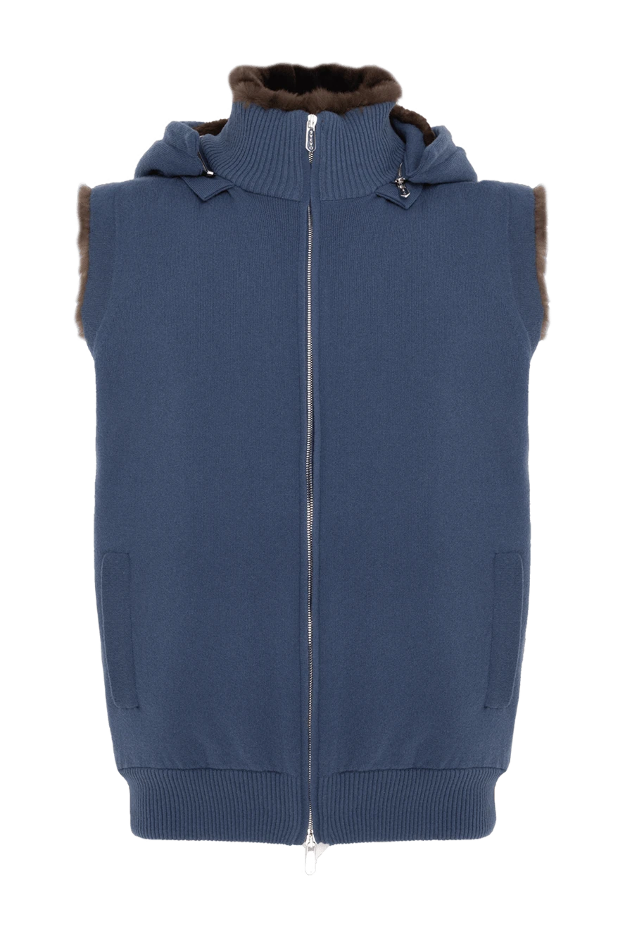 Svevo мужской жилет на меху синий с капюшоном 185603 - фото 1