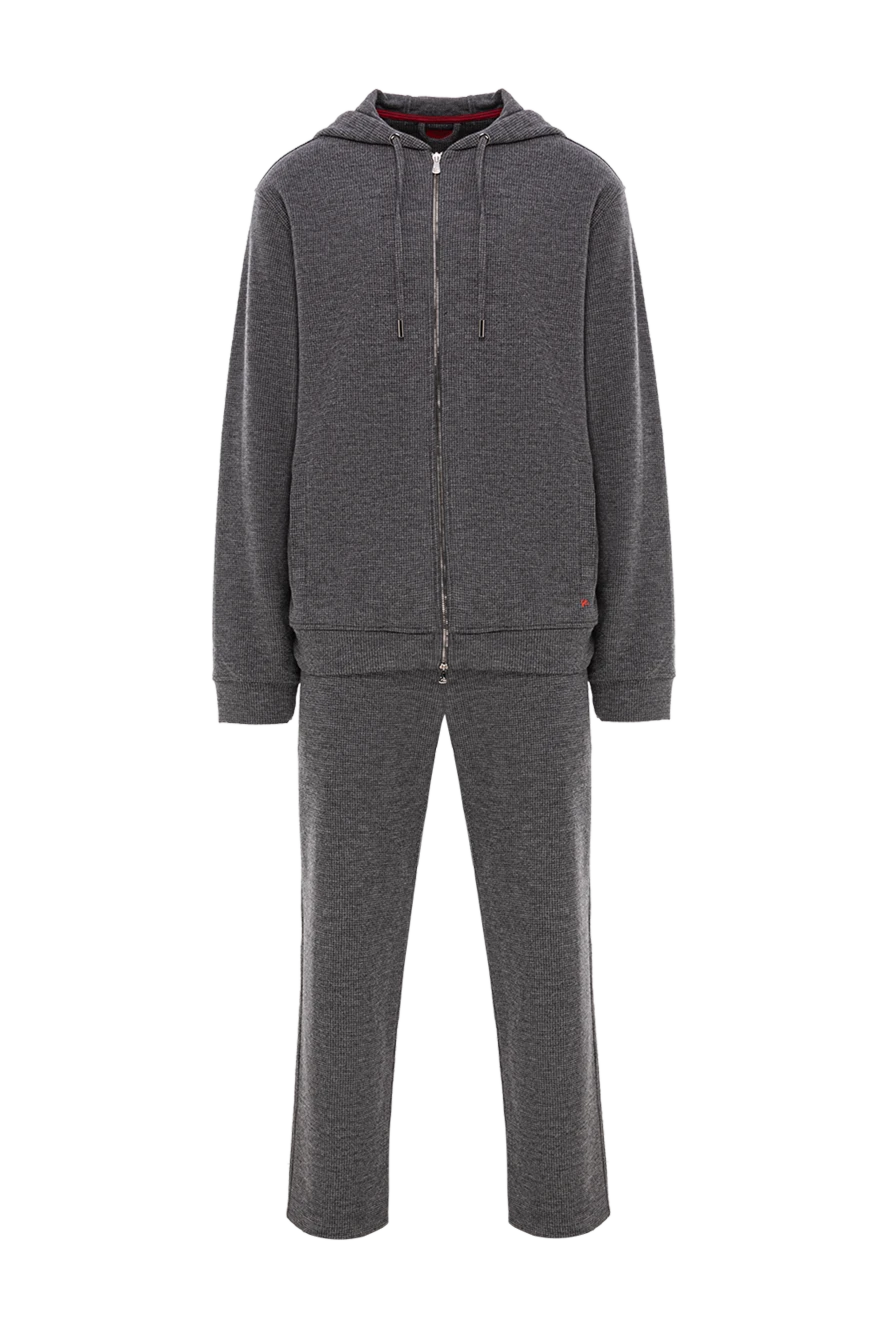 Isaia костюм с капюшоном серый трикотажный на молнии с фактурной вязкой мужской 185674 - фото 1