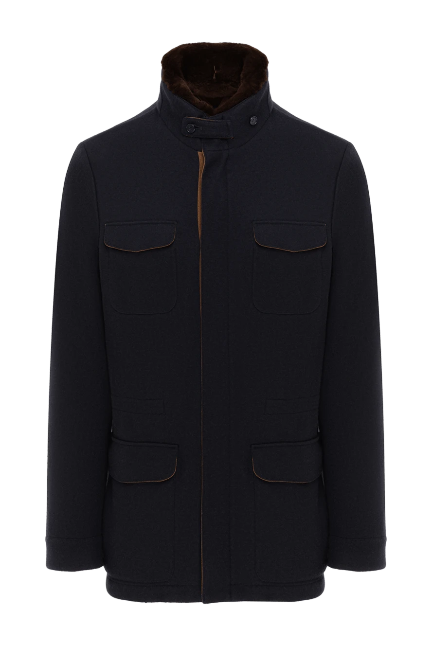 Enrico Mandelli тері жағасы бар көк ерлер күртеше 186018 - фото 1