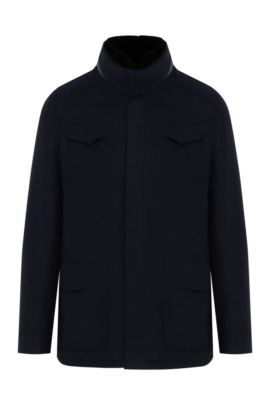 Enrico Mandelli куртка мужская синяя из шерсти и кашемира 186025 - фото 1