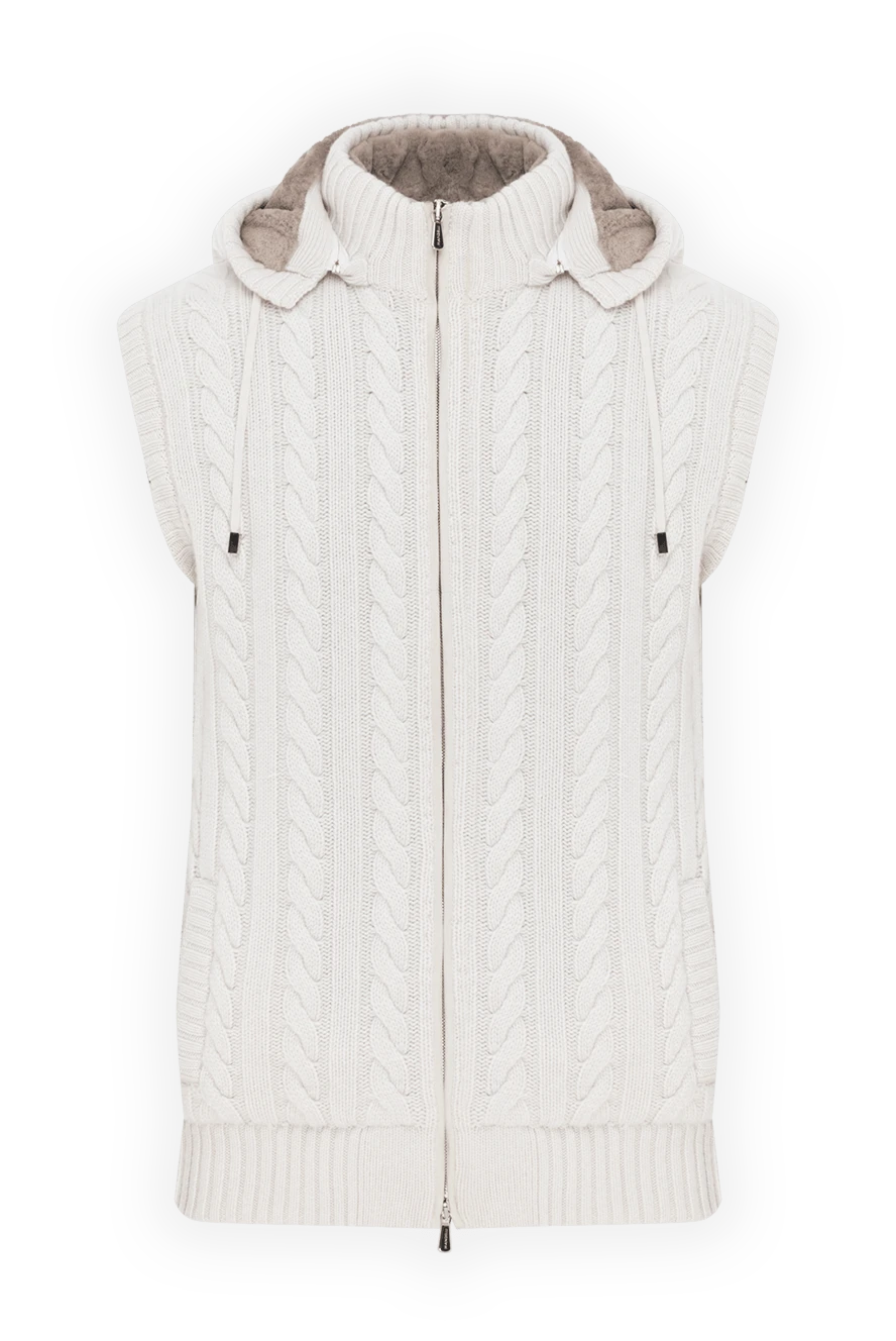 Enrico Mandelli вязаный мужской жилет с меховым капюшоном и деталями из кожи крокодила 186027 - фото 1