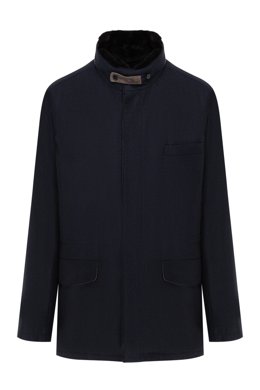 Enrico Mandelli темно-синяя куртка из шерсти и кашемира мужская с воротником стойкой 186028 - фото 1