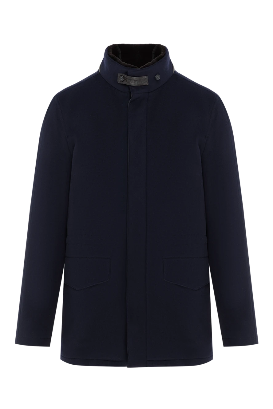 Enrico Mandelli темно-синяя кашемировая куртка мужская с воротником стойкой 186032 - фото 1