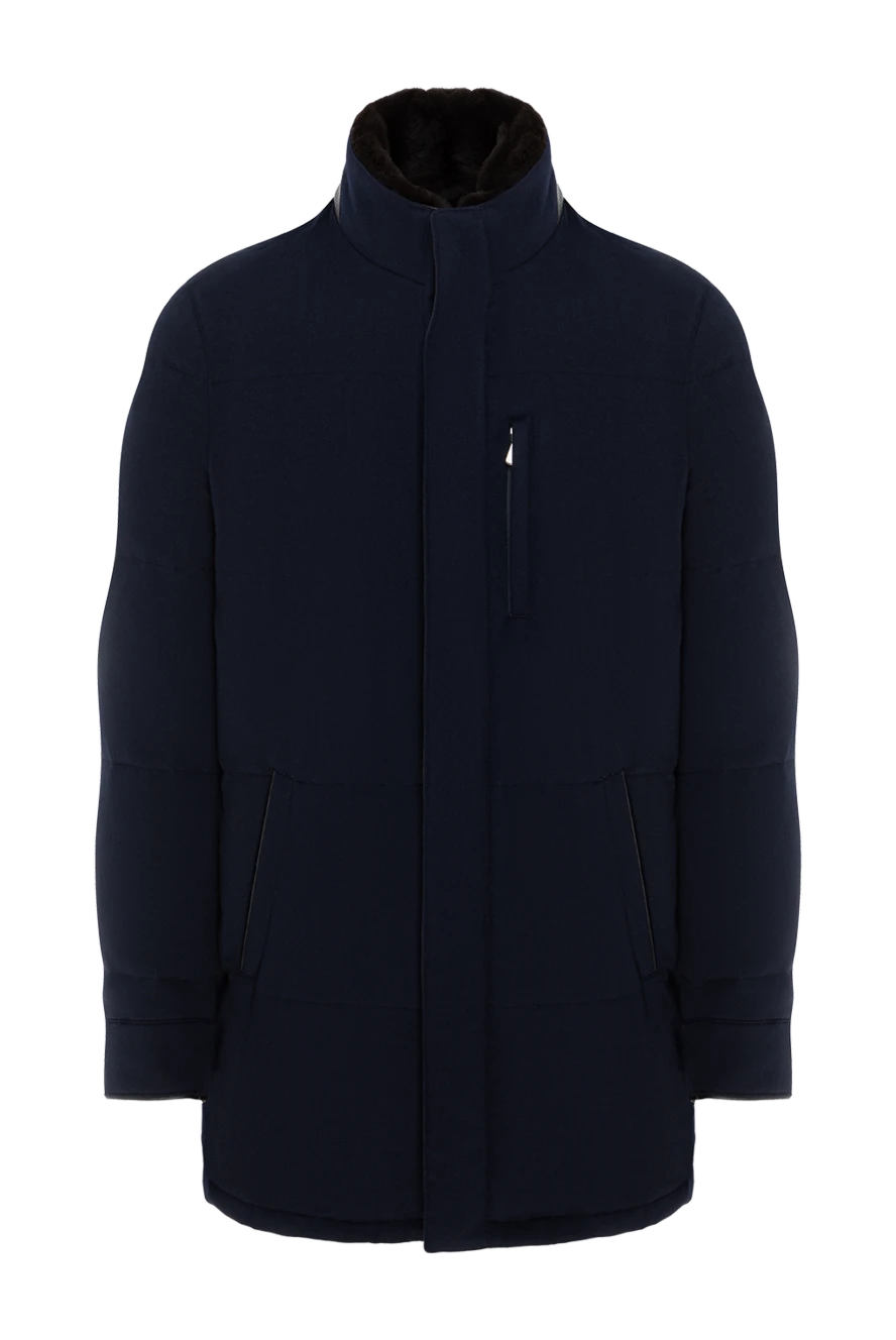 Enrico Mandelli синяя кашемировая куртка мужская с воротником стойкой 186040 - фото 1