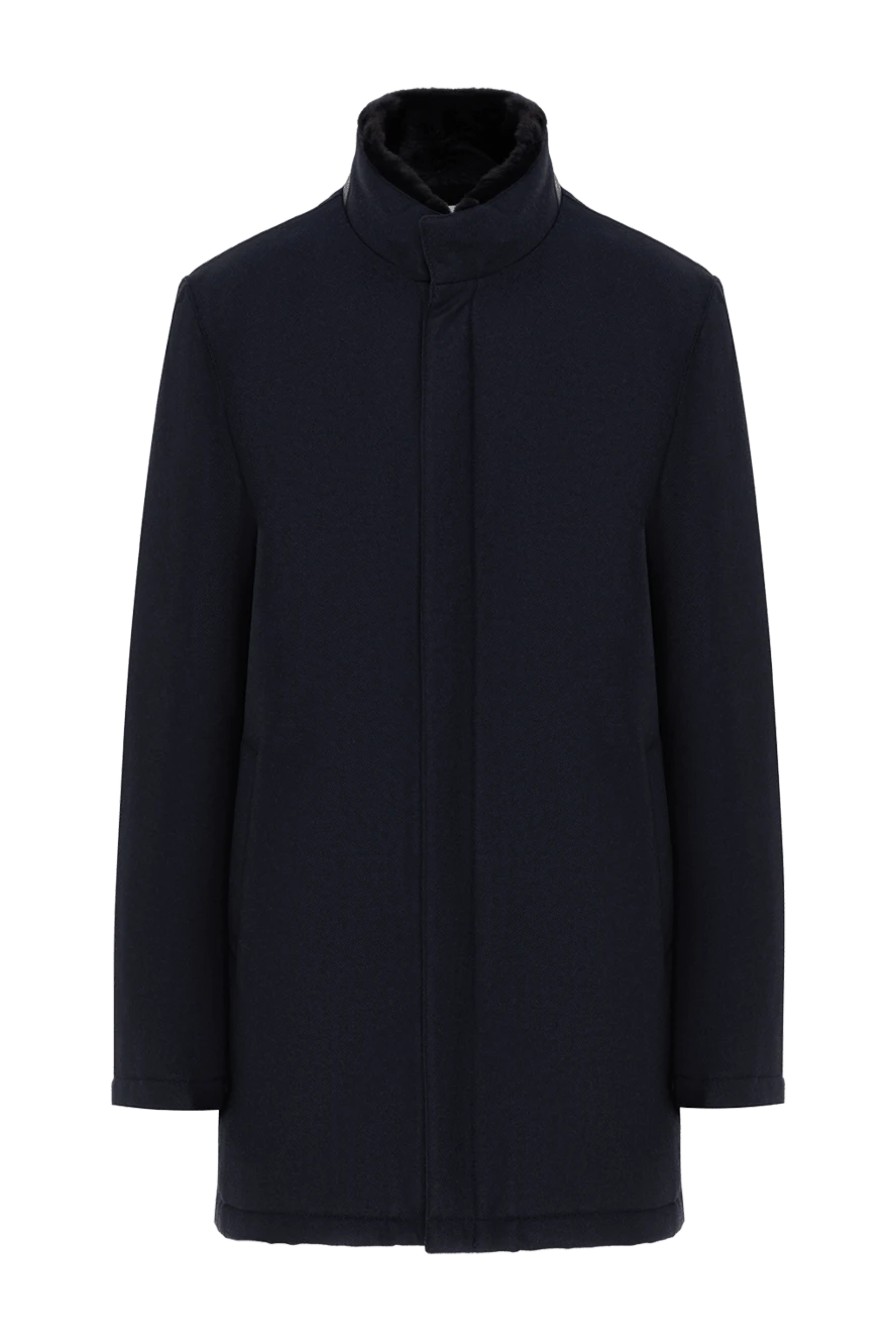 Enrico Mandelli men's blue jacket with fur collar made of wool and cashmere 186048 - photo 1