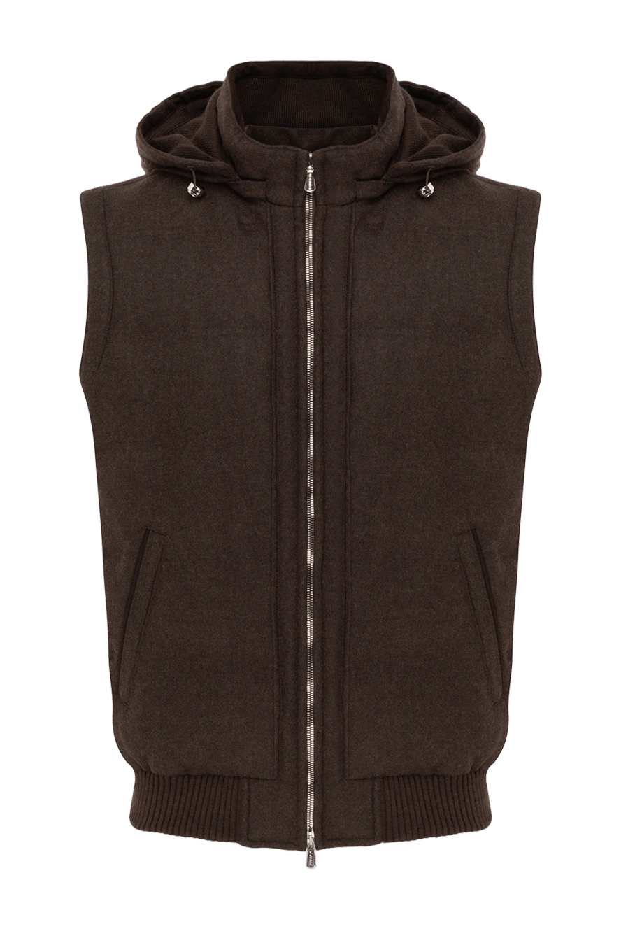 Enrico Mandelli мужской жилет с капюшоном коричневый из шерсти и кашемира 186053 - фото 1