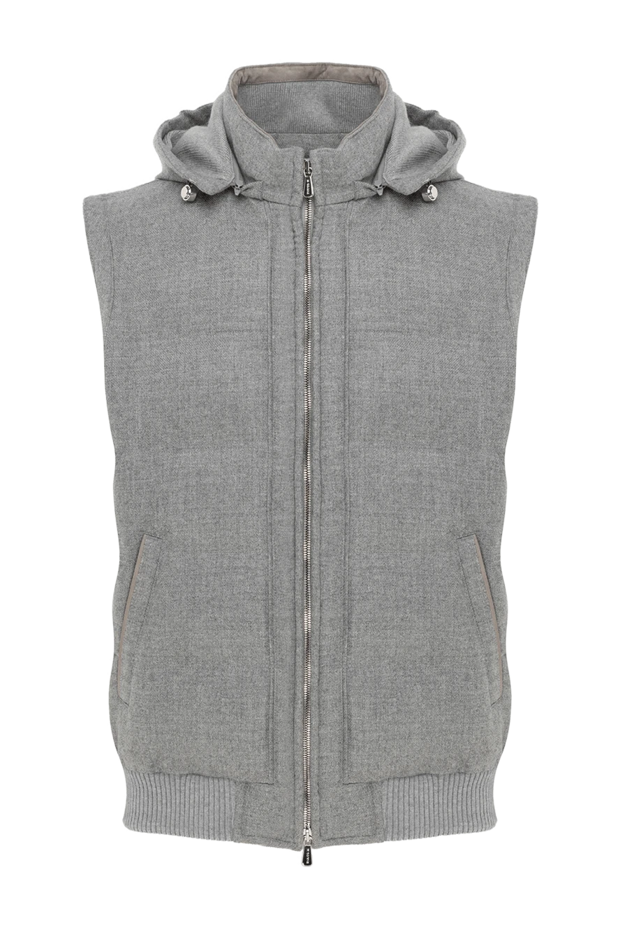 Enrico Mandelli серый мужской жилет с капюшоном из шерсти и кашемира 186059 - фото 1