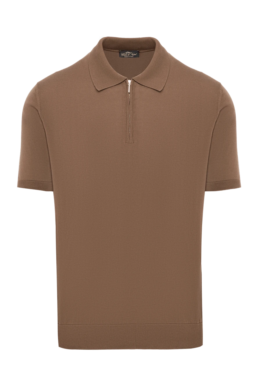 Cesare di Napoli шелковое поло коричневое на молнии 186184 - фото 1