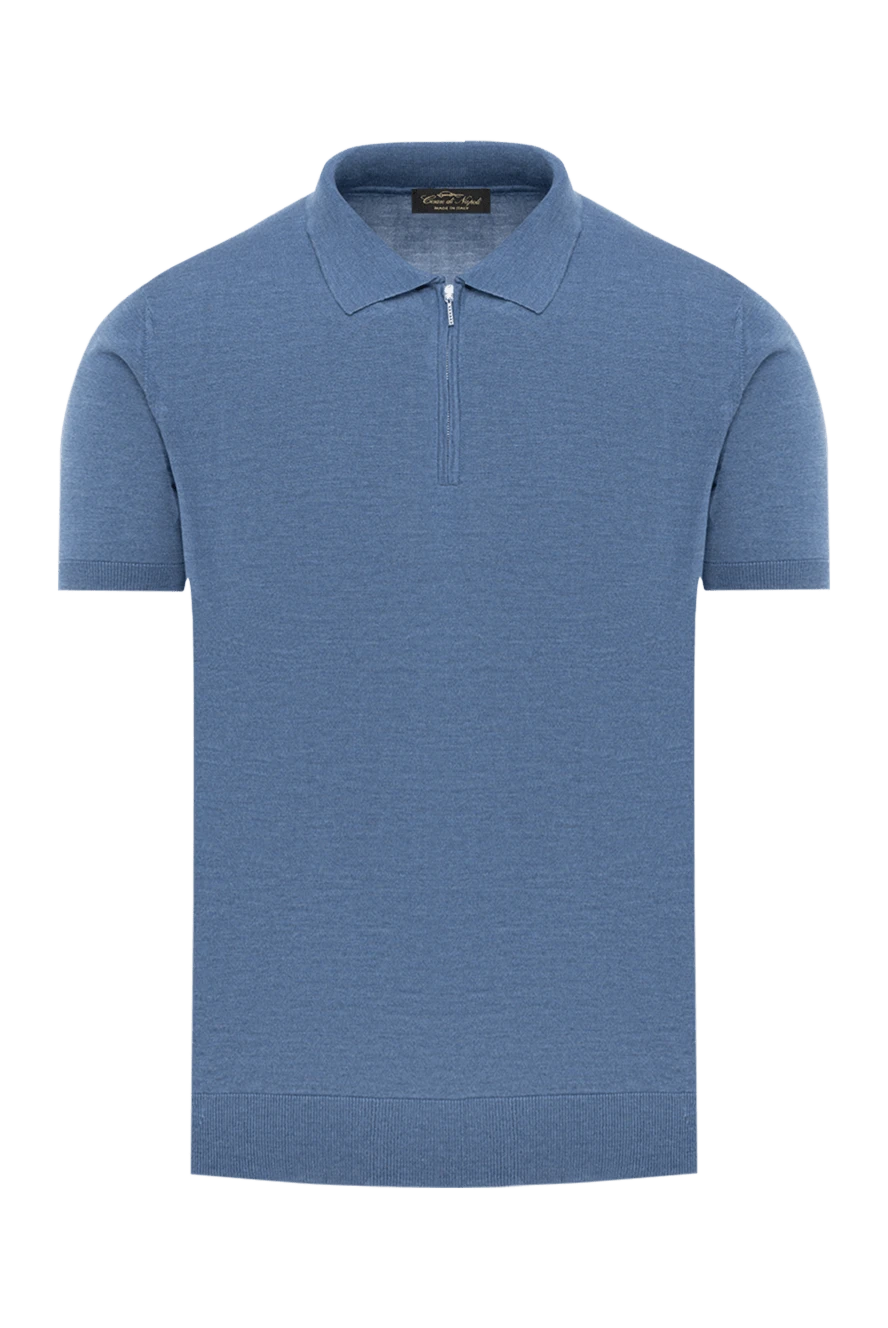 Cesare di Napoli поло глубокого синего цвета с лаконичным воротником и молнией
186189 - фото 1