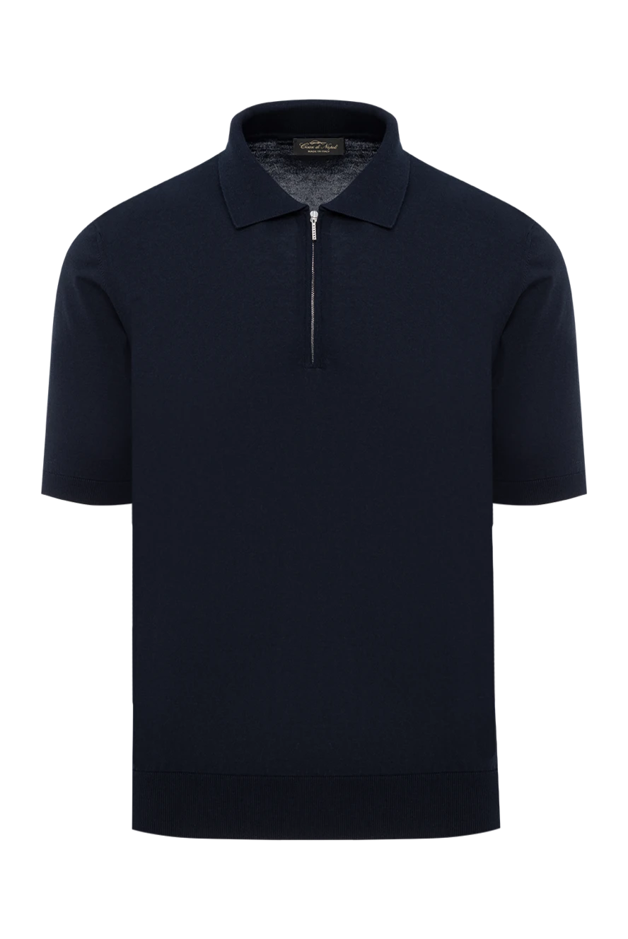 Cesare di Napoli men's dark blue cotton polo shirt with a zipper 186194 - photo 1