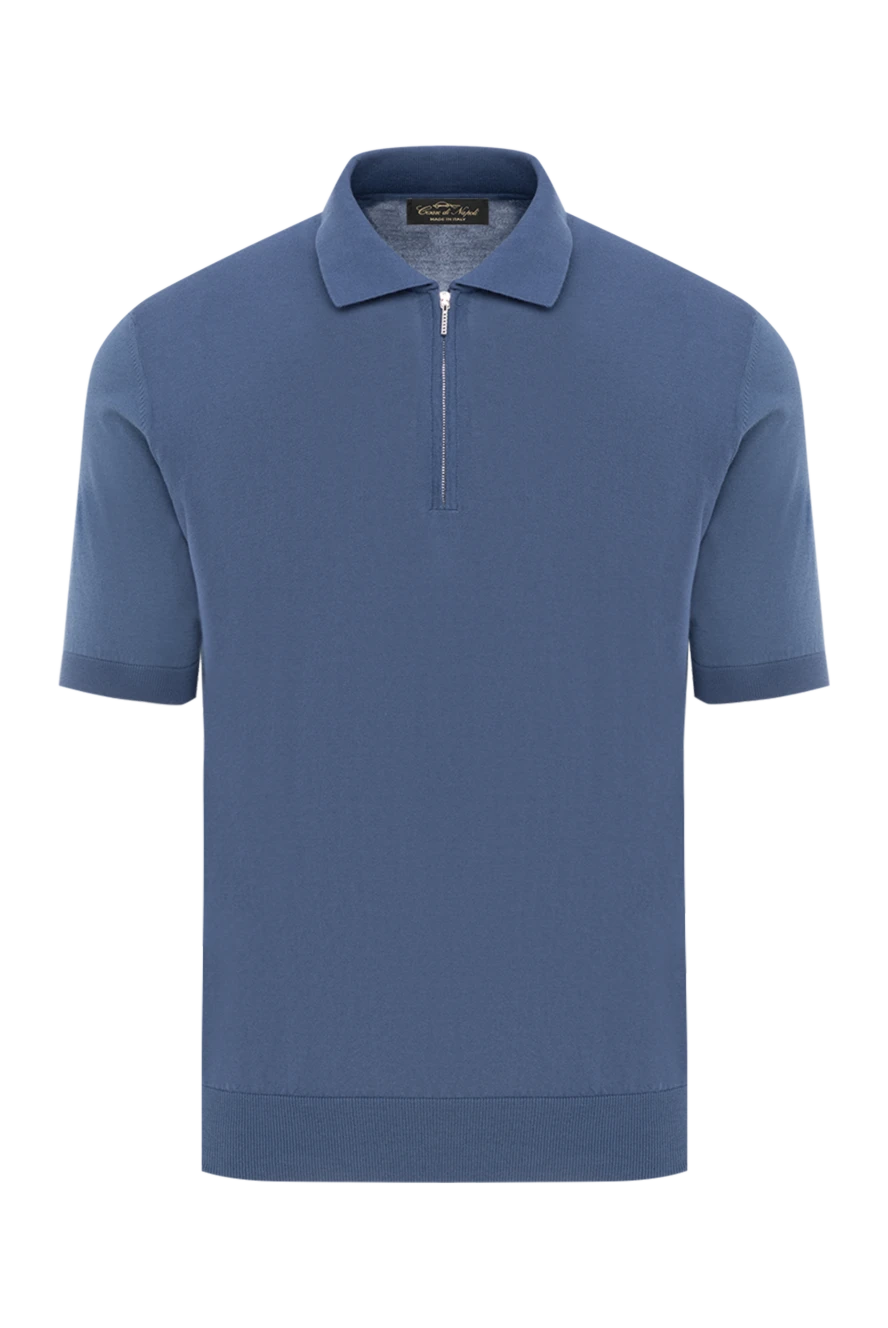 Cesare di Napoli men's light blue cotton polo shirt with short sleeves and a zipper 186196 - photo 1