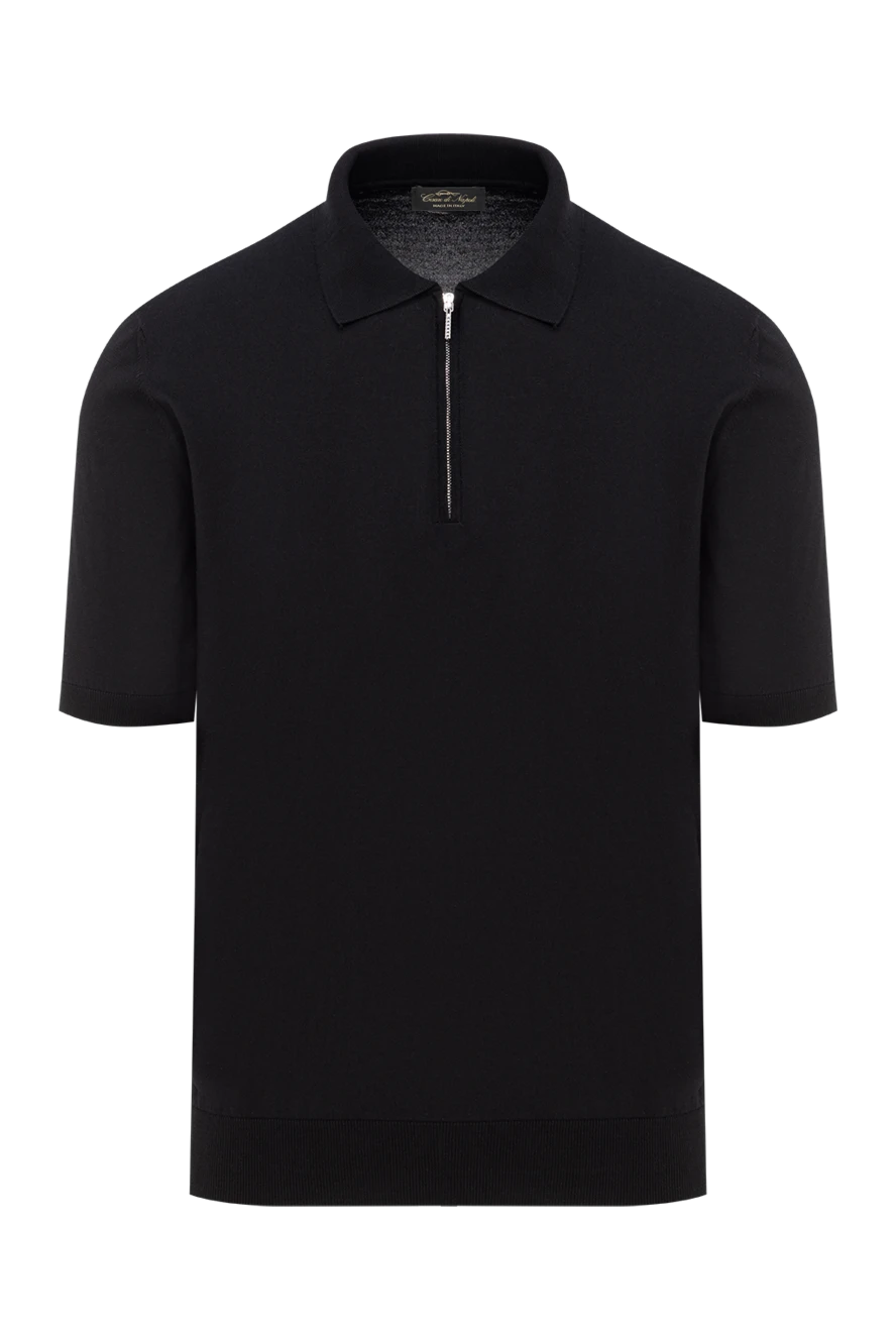 Cesare di Napoli чёрное поло мужское хлопковое с воротником и молнией 186197 - фото 1