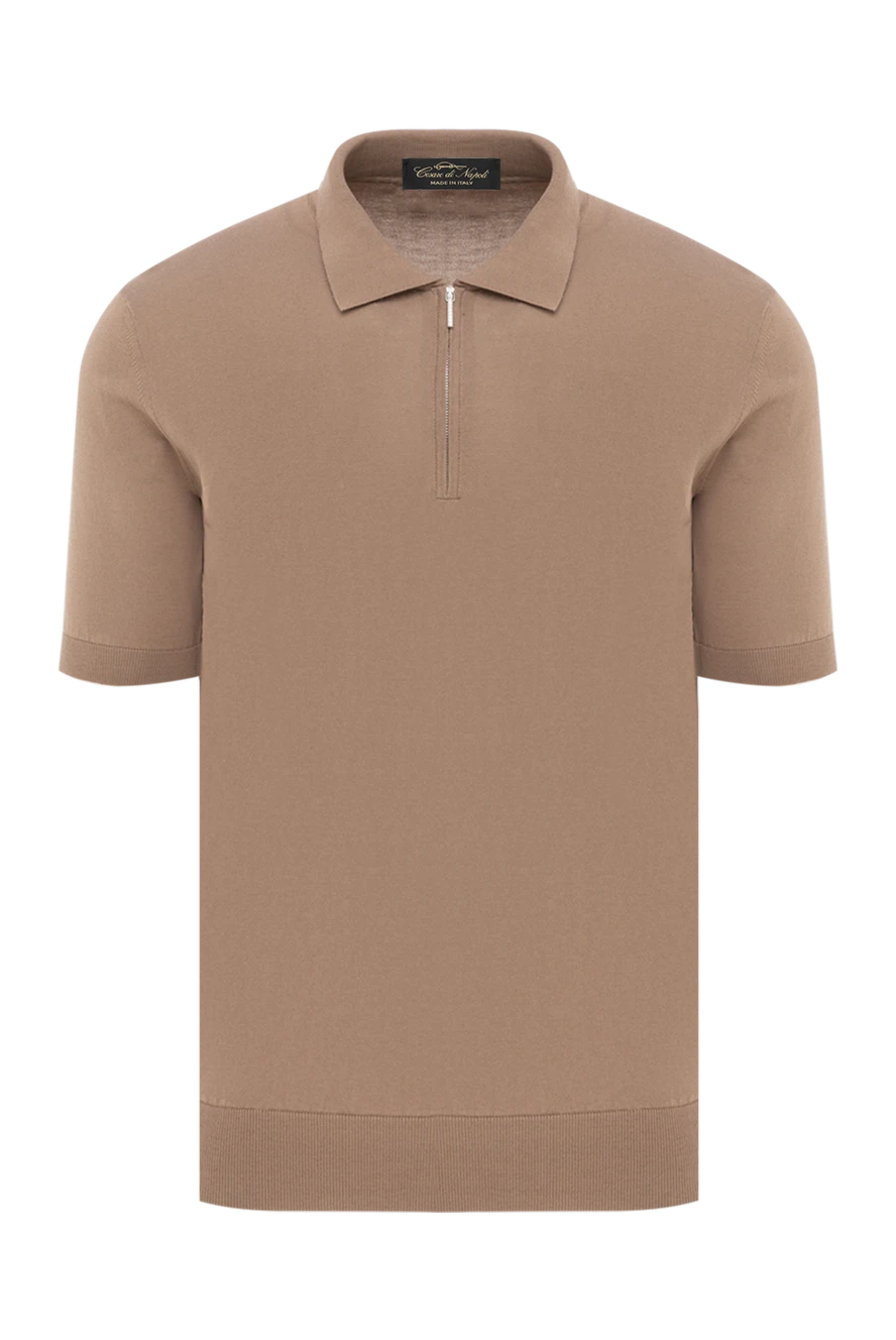 Cesare di Napoli поло мужское на молнии бежевое из хлопка 186199 - фото 1