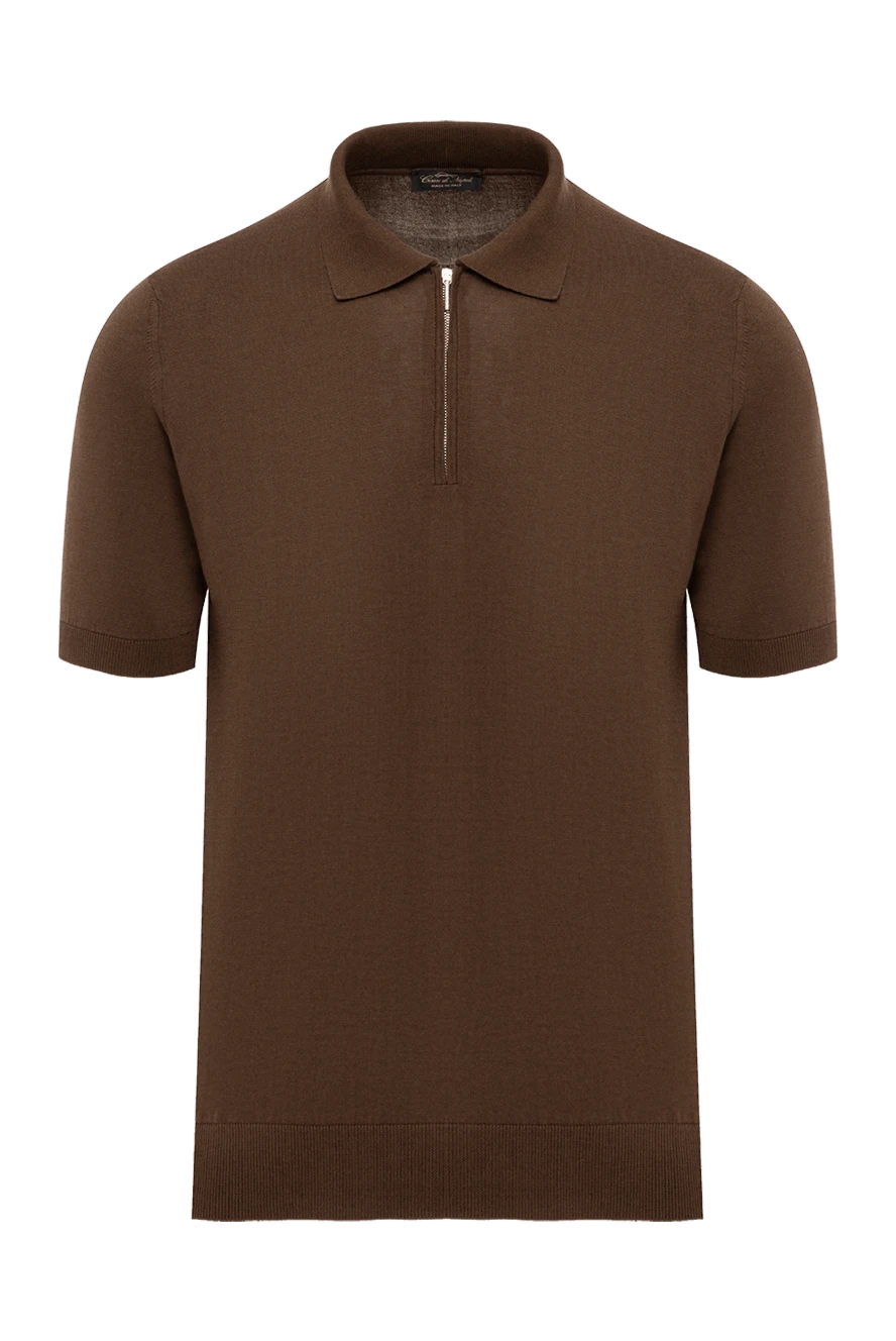 Cesare di Napoli коричневое поло мужское на молнии из хлопка и шелка 186203 - фото 1