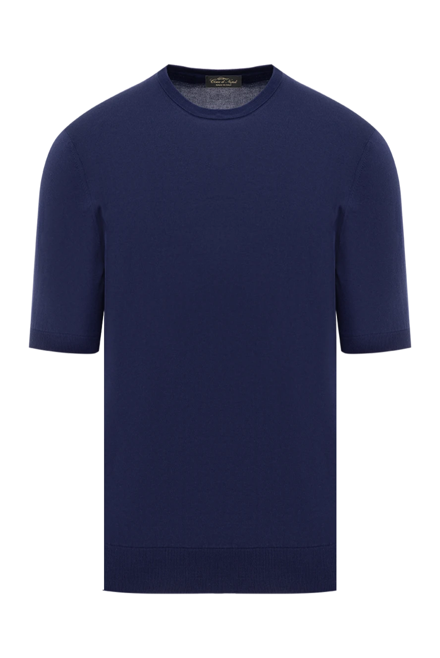 Cesare di Napoli синий мужской джемпер с короткими рукавами из хлопка 186219 - фото 1