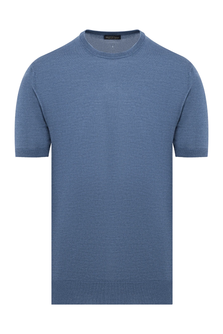 Cesare di Napoli шелковый джемпер с коротким рукавом синий мужской 186220 - фото 1