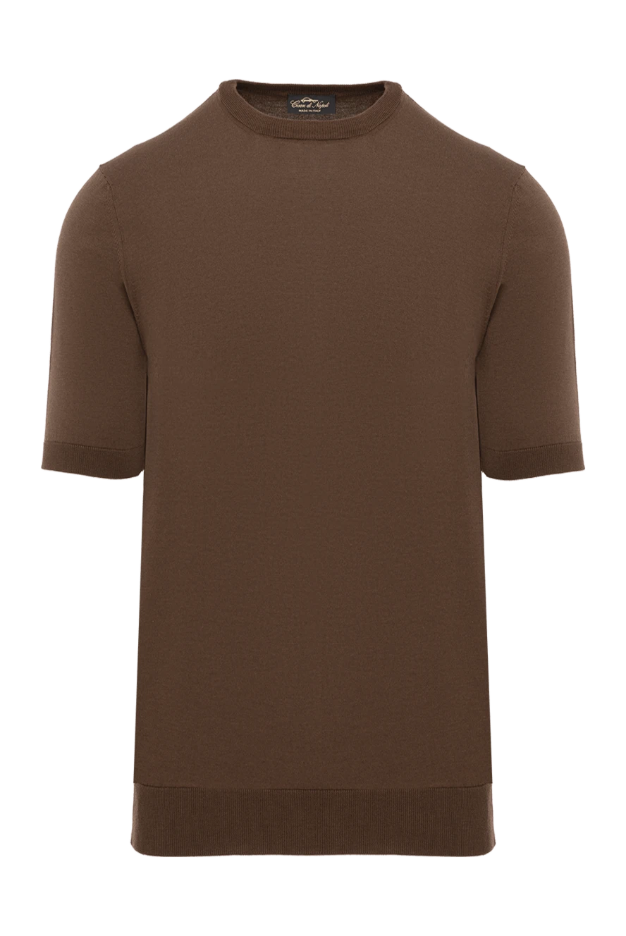Cesare di Napoli шелковый джемпер с коротким рукавом коричневый мужской 186222 - фото 1
