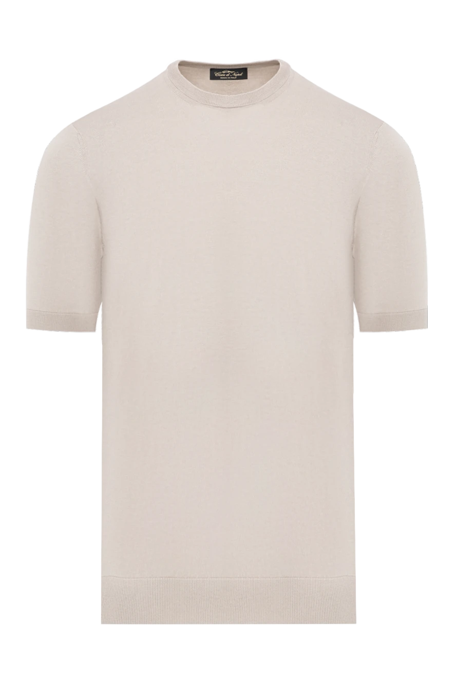 Cesare di Napoli бежевый джемпер с коротким рукавом мужской из хлопка и шелка 186226 - фото 1