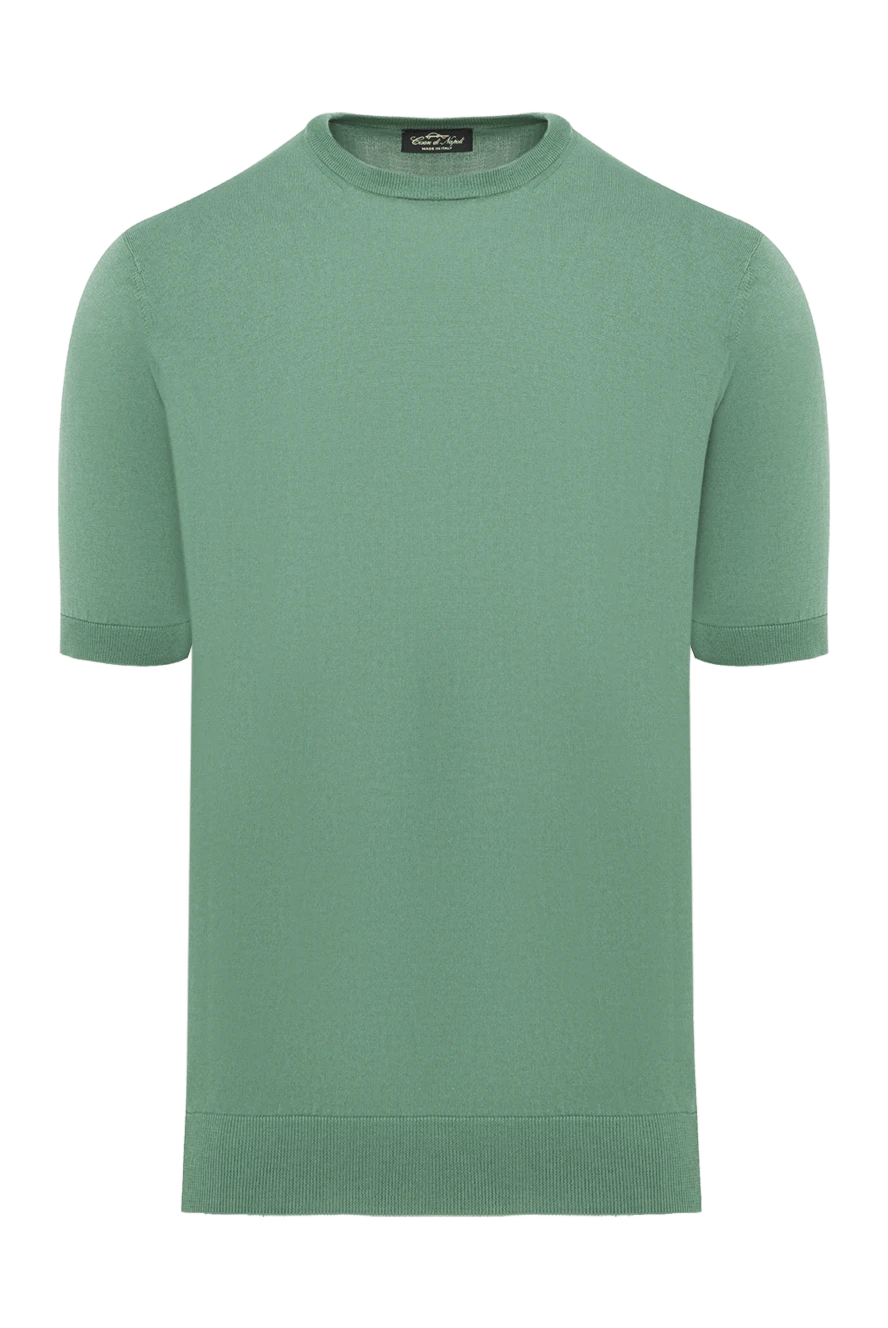 Cesare di Napoli мақта мен жібектен тігілген ерлерге арналған қысқа жеңі бар жасыл джемпер 186230 - фото 1