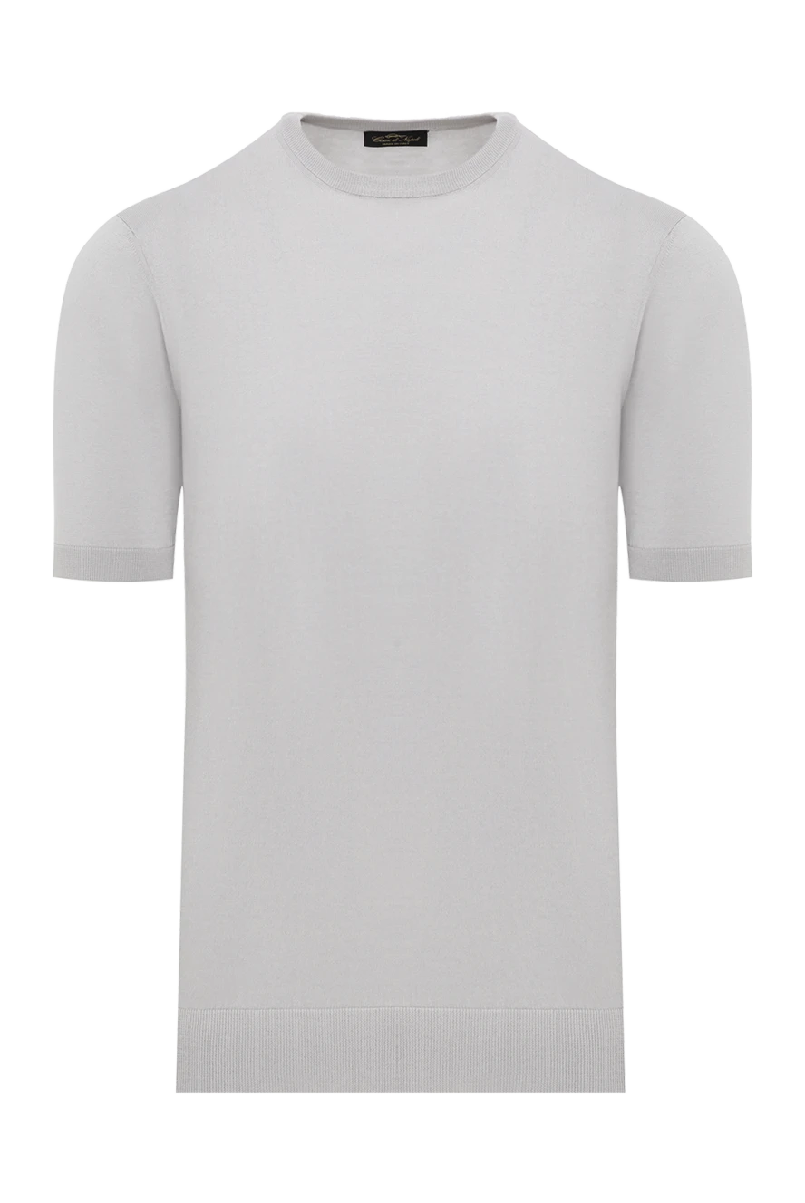 Cesare di Napoli серый джемпер с коротким рукавом мужской из хлопка и шелка 186231 - фото 1