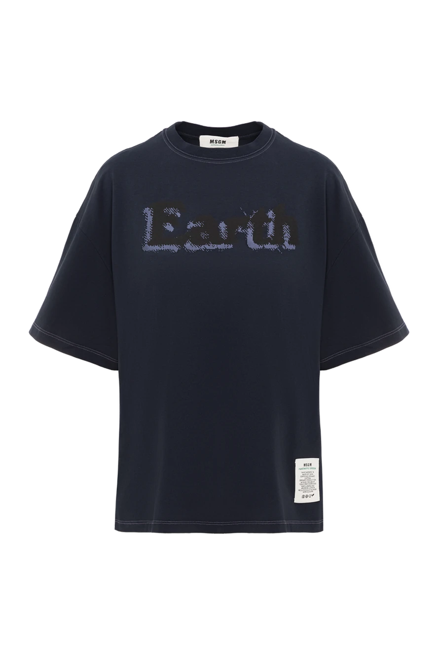 MSGM барт көк түсті әйелдер мақтасы бар футболка 186235 - фото 1