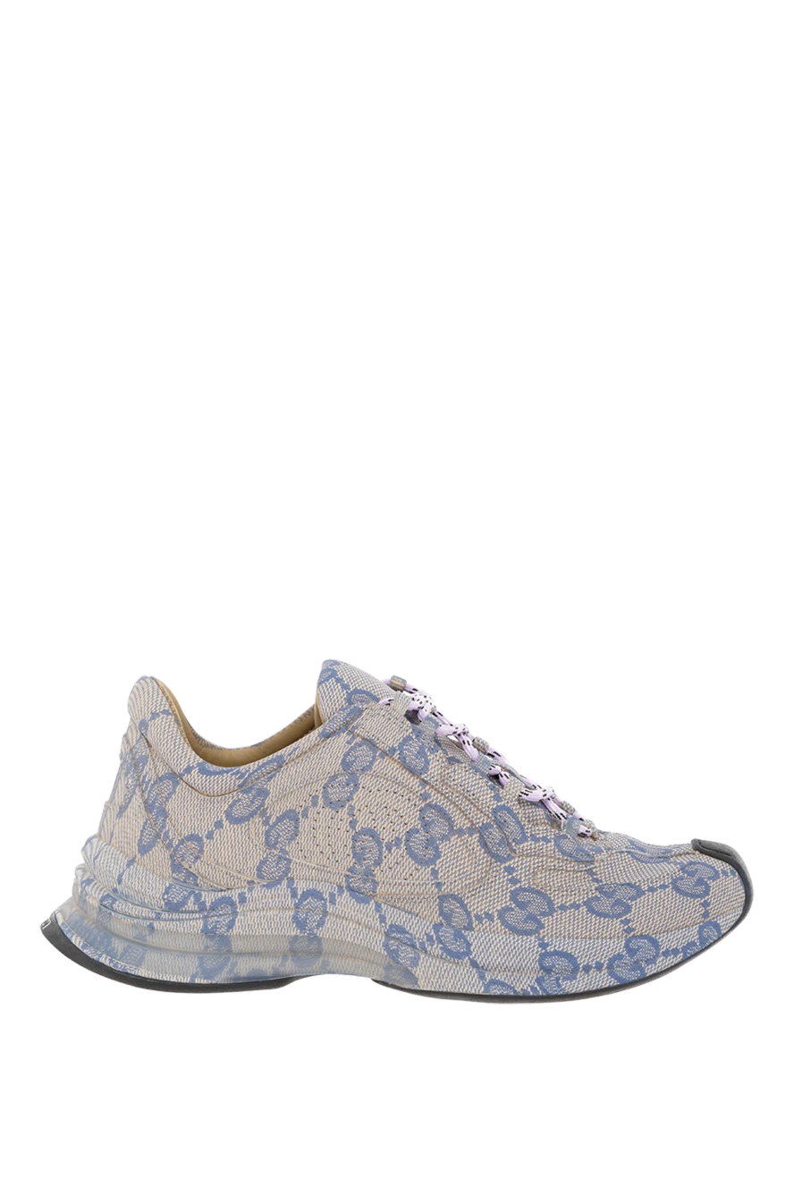 Gucci кожаные кроссовки с монограммой gg run женские голубые 186288 - фото 1