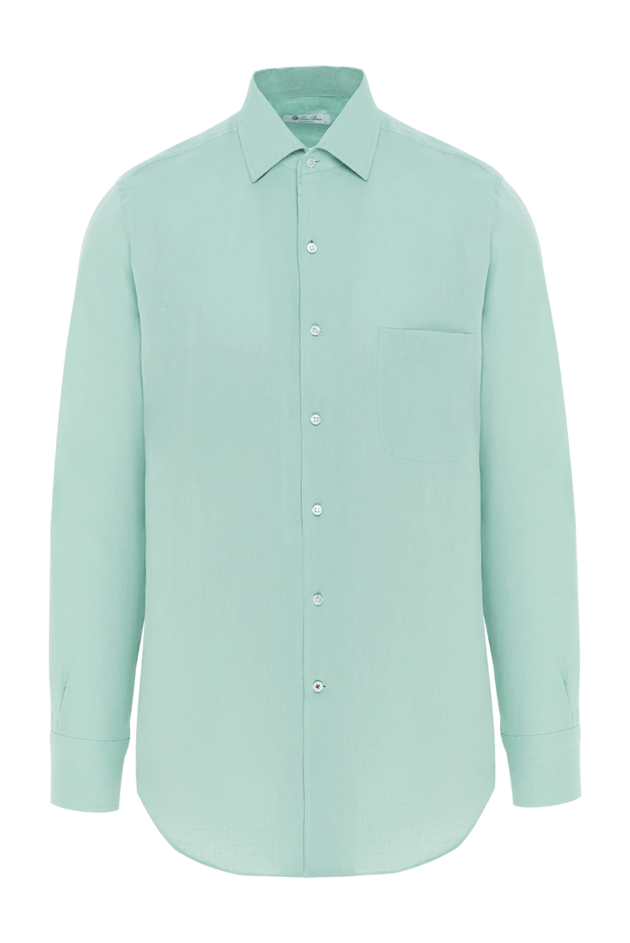 Loro Piana классическая рубашка из льна зеленая мужская 186340 - фото 1