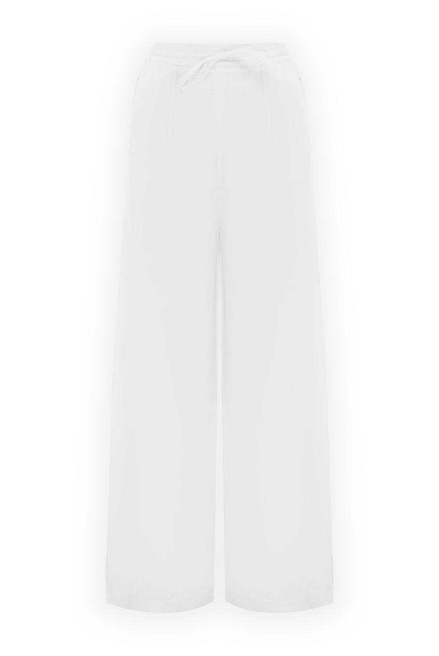 Loro Piana әйелдерге арналған галстук бар кең зығыр шалбар, ақ 186381 - фото 1