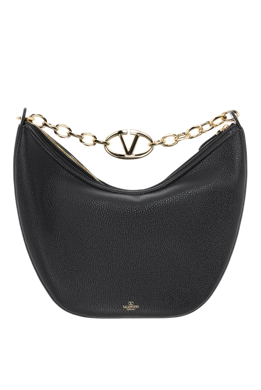 Small leather shoulder bag with VLogo Moon black