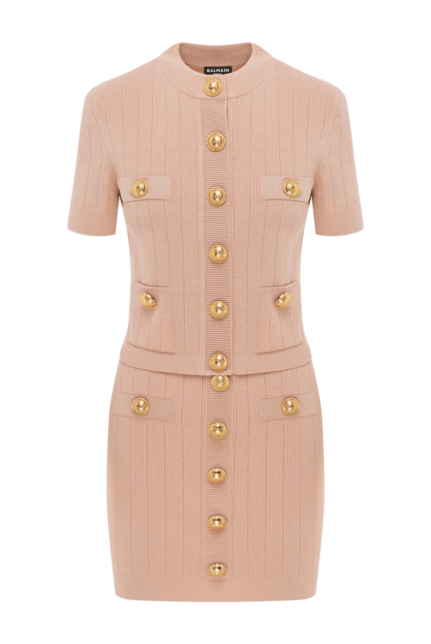 Balmain бежевый трикотажный костюм с юбкой 186454 - фото 1