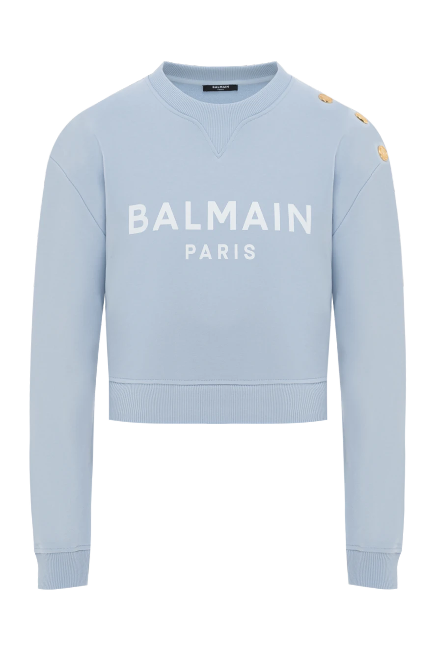Balmain свитшот женский голубой с золотыми пуговицами на плече 186481 - фото 1