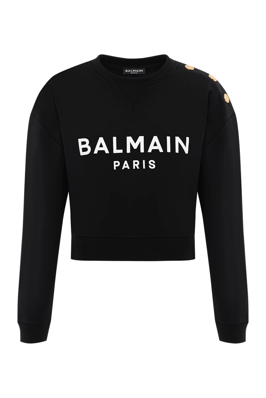 Balmain свитшот женский черный с золотыми пуговицами на плече 186482 - фото 1