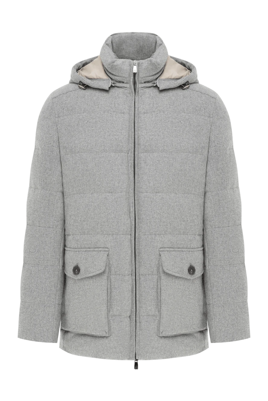 Corneliani капюшоны бар ерлер сұр түсті кашемирден жасалған мамық күрте 186520 - фото 1