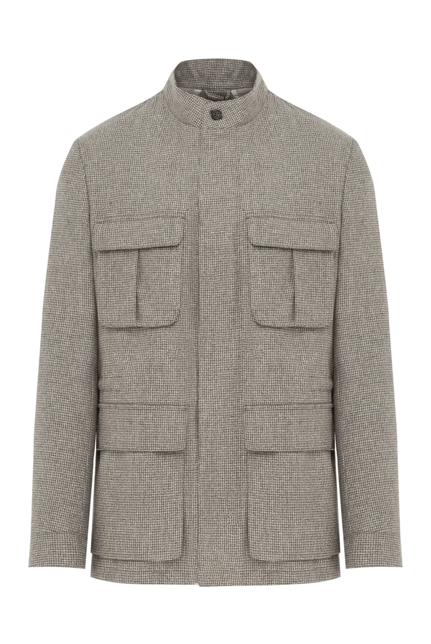 Corneliani мужская куртка в клетку бежевая из шелка и шерсти с карманами пеналами 186530 - фото 1