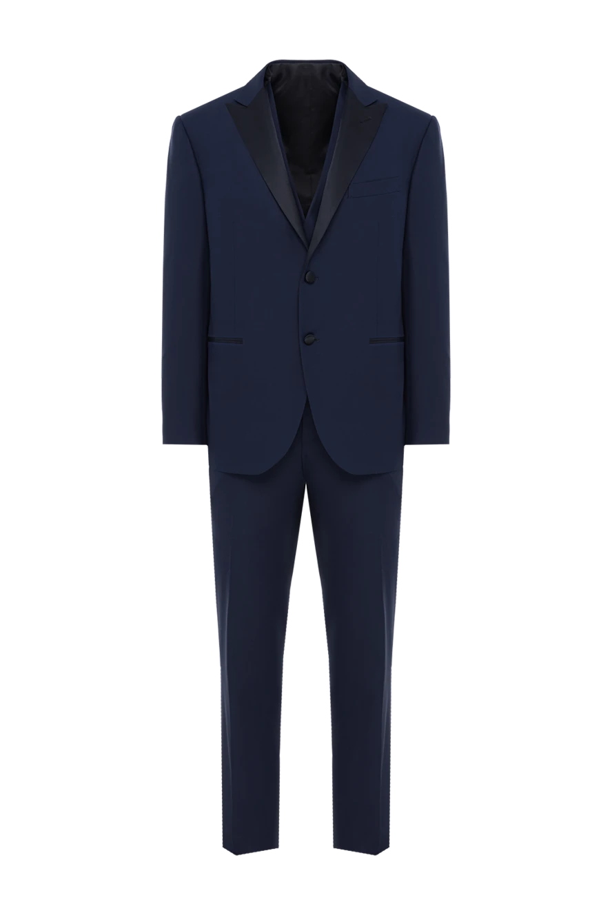 Corneliani мужской костюм синий с черными лацканами из шерсти 186561 - фото 1