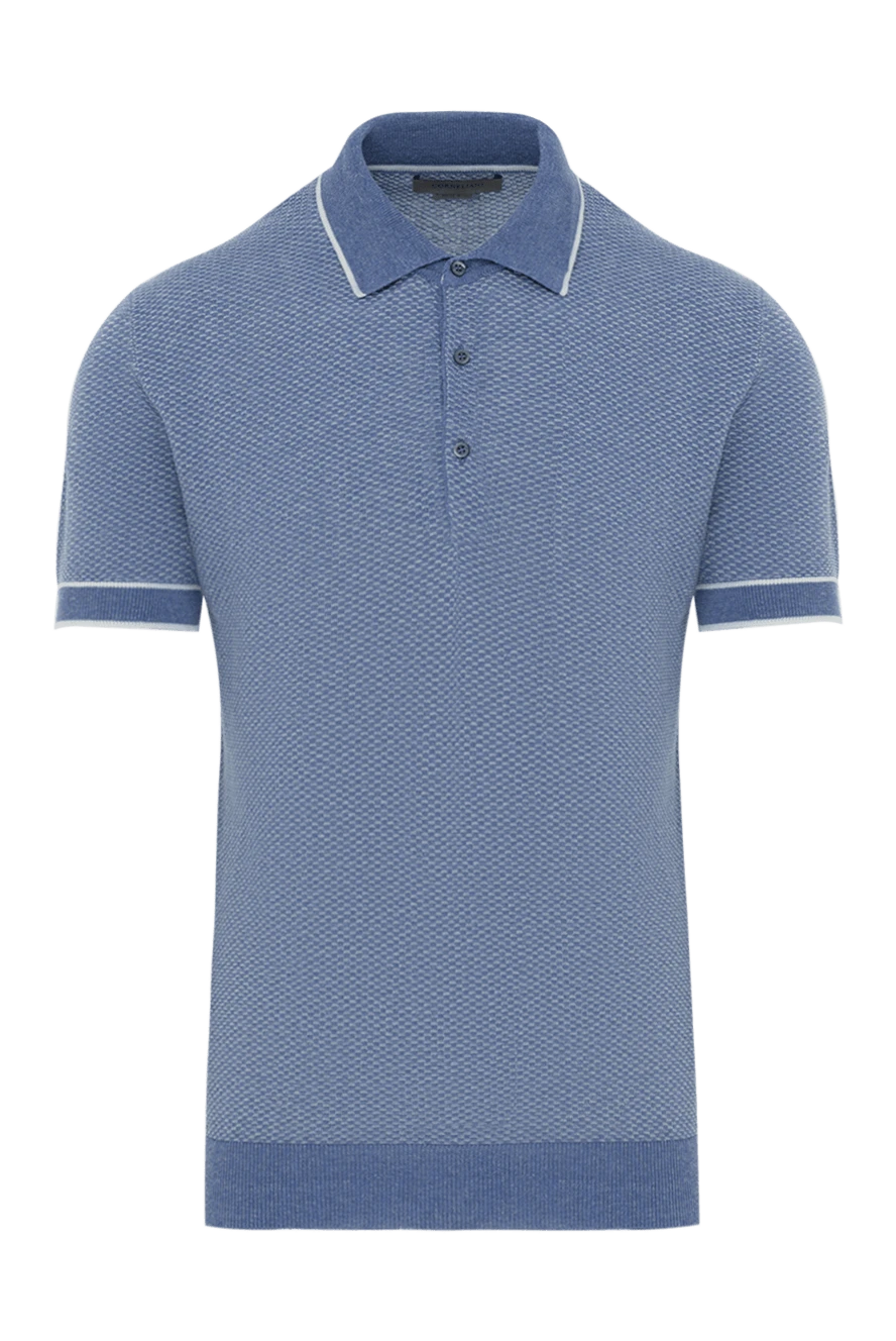 Corneliani голубое поло на пуговицах с узором сетка из шелка и льна 186597 - фото 1