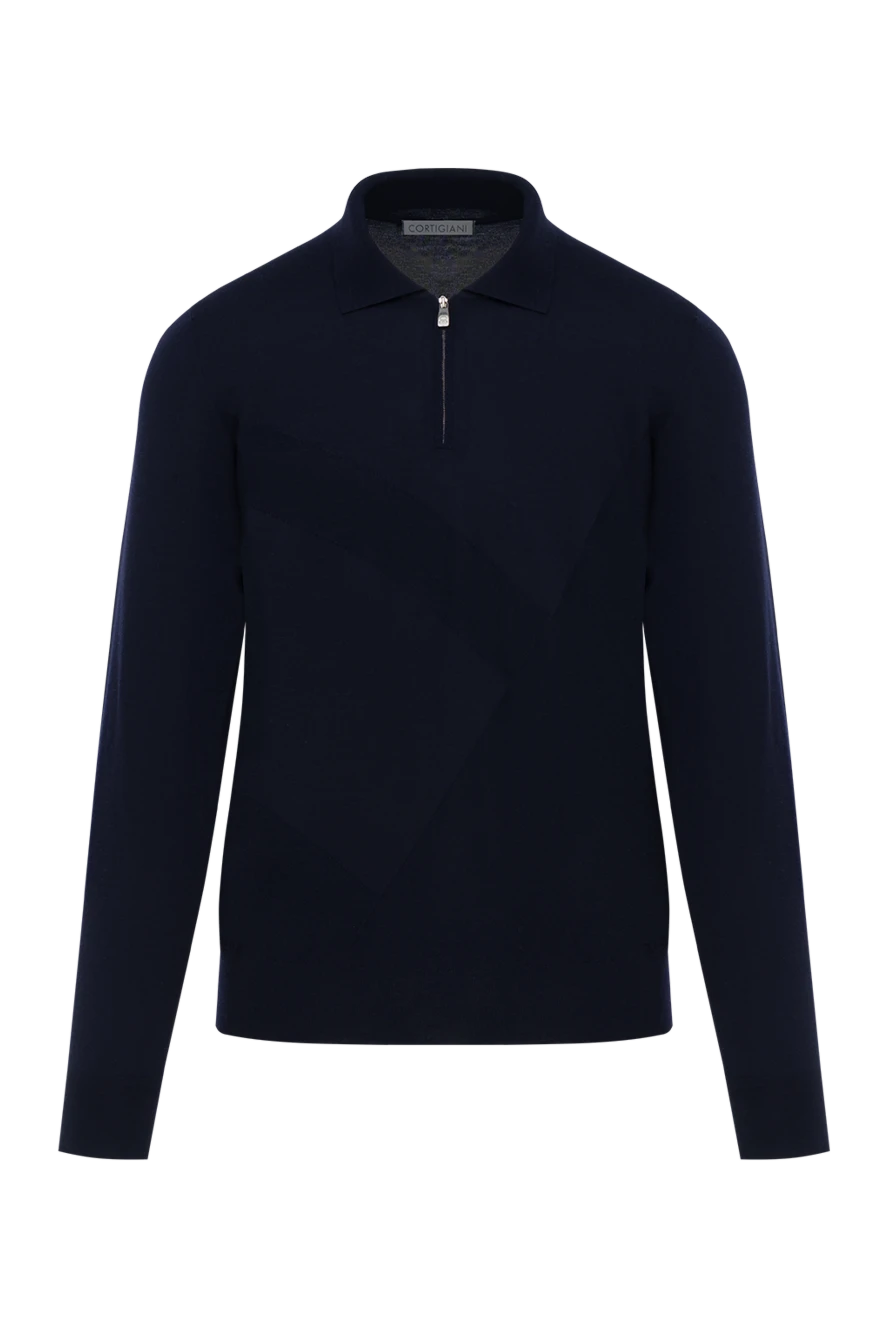 Corneliani синяя рубашка-поло из сверхтонкой шерсти на молнии 186601 - фото 1