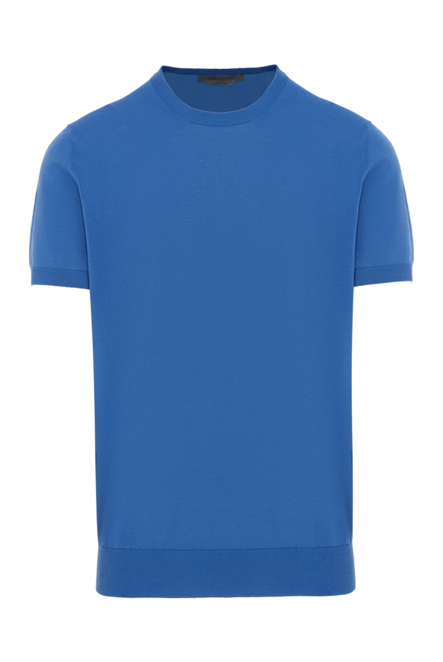 Corneliani тонкий голубой джемпер с коротким рукавом из хлопка мужской 186617 - фото 1