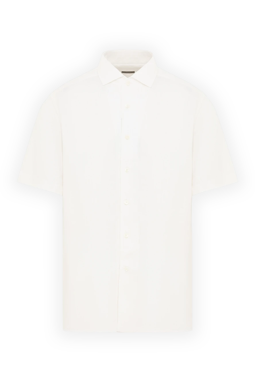 Corneliani рубашка с коротким рукавом белая мужская из льна 186651 - фото 1