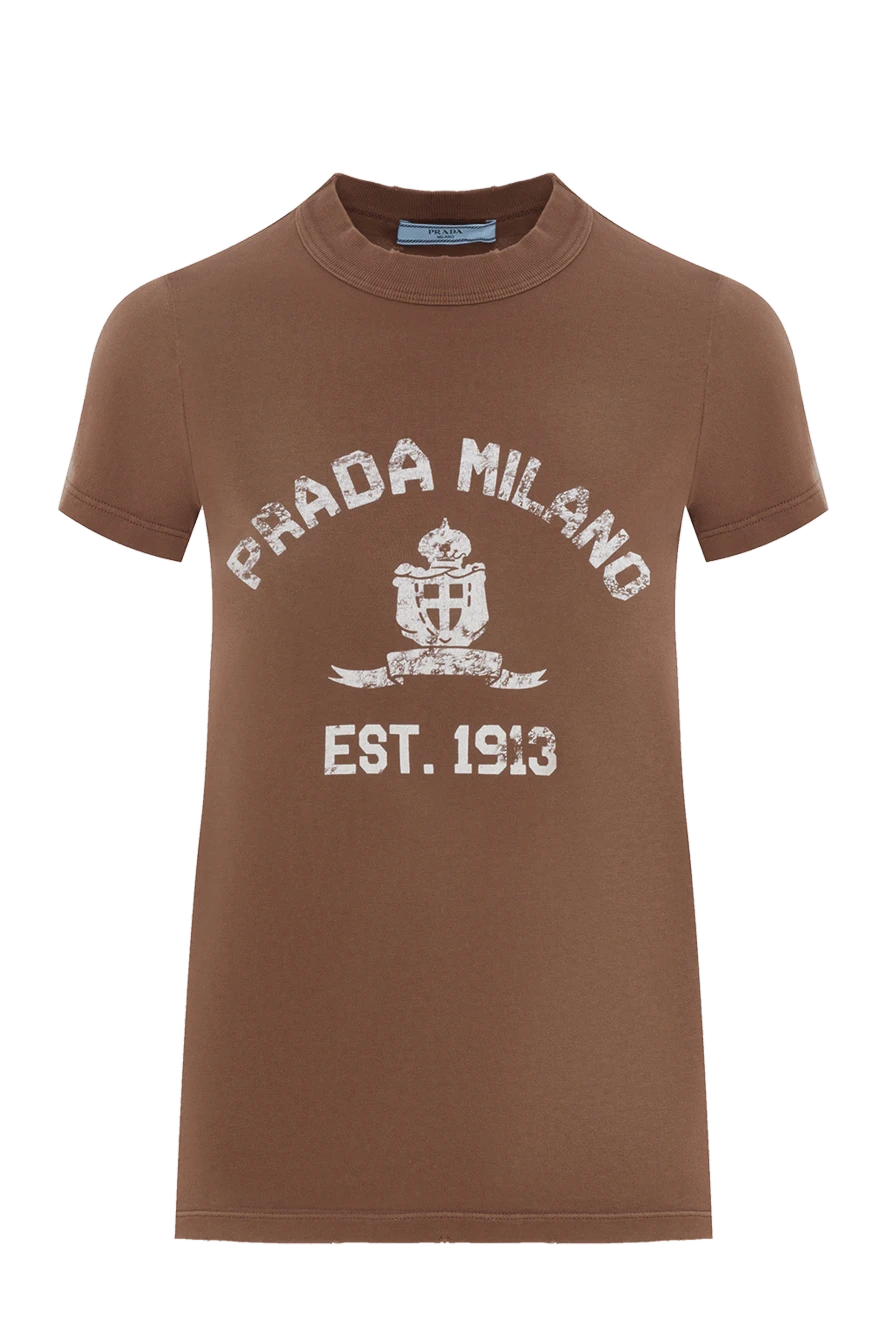 Prada футболка из джерси с принтом коричневая женская 186733 - фото 1