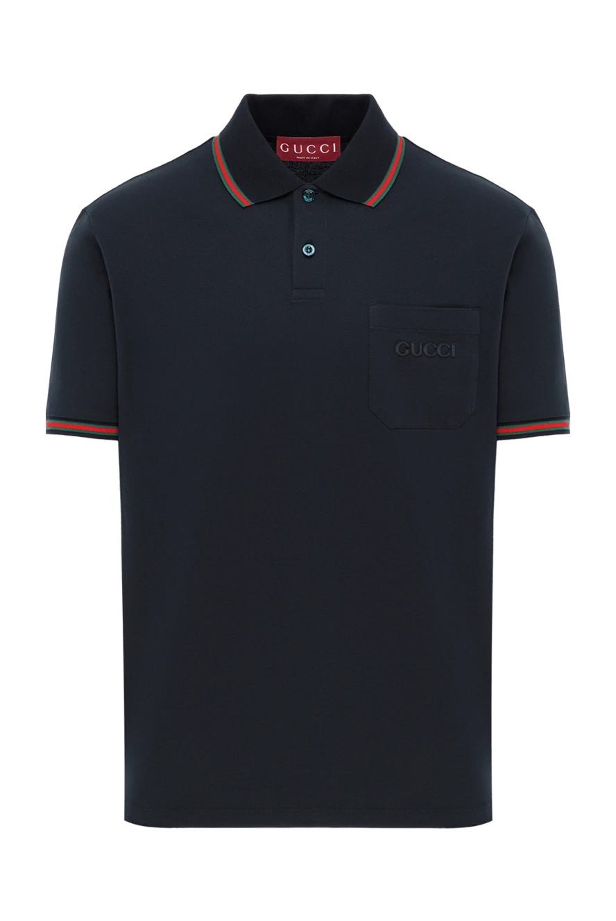 Gucci футболка поло из эластичного хлопка с вышивкой синяя мужская 186738 - фото 1
