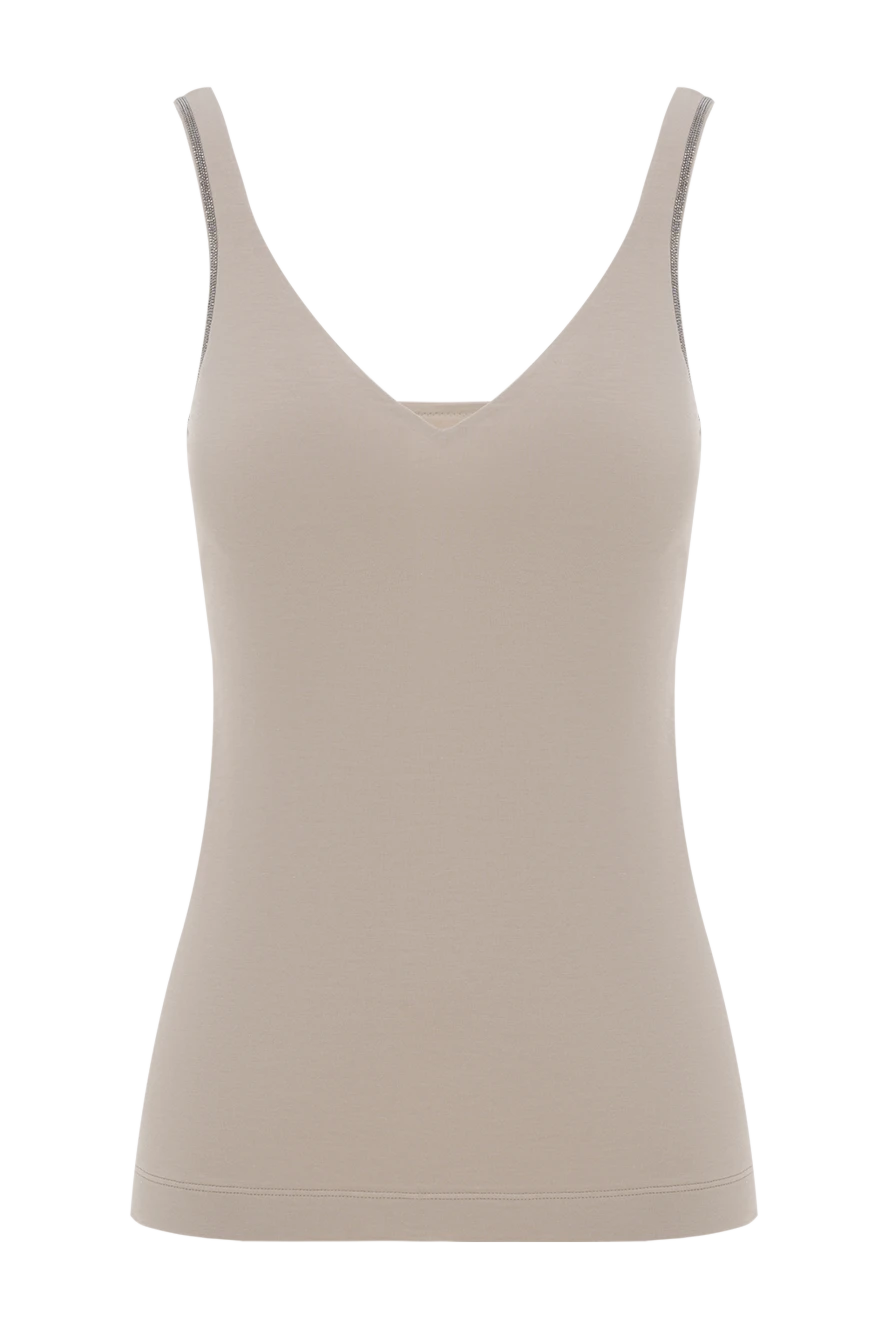 Brunello Cucinelli топ из эластичного хлопкового джерси с цепочкой мониль бежевый 186792 - фото 1