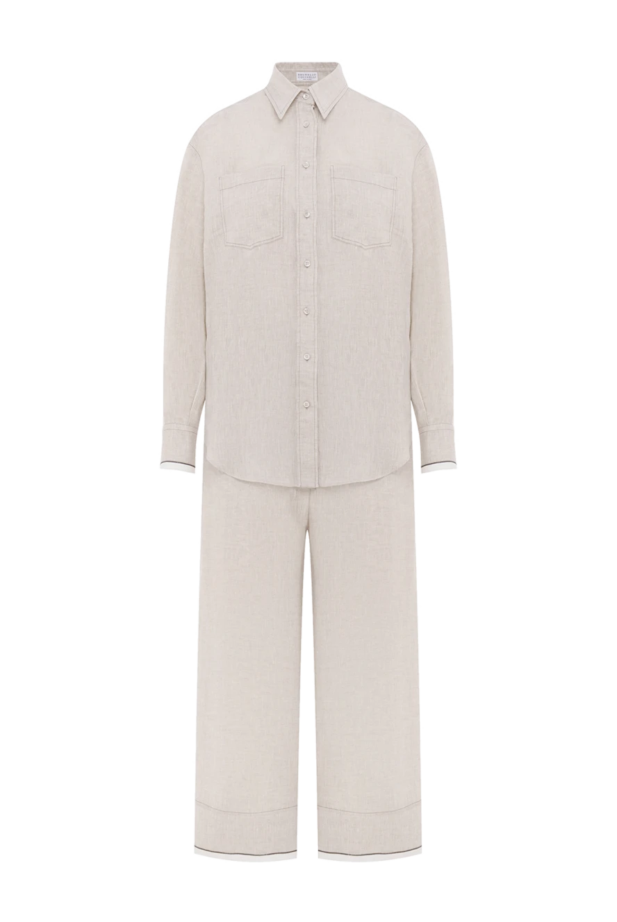 Brunello Cucinelli жылтыр манжеттері бар зығыр шалбар костюмі 186794 - фото 1