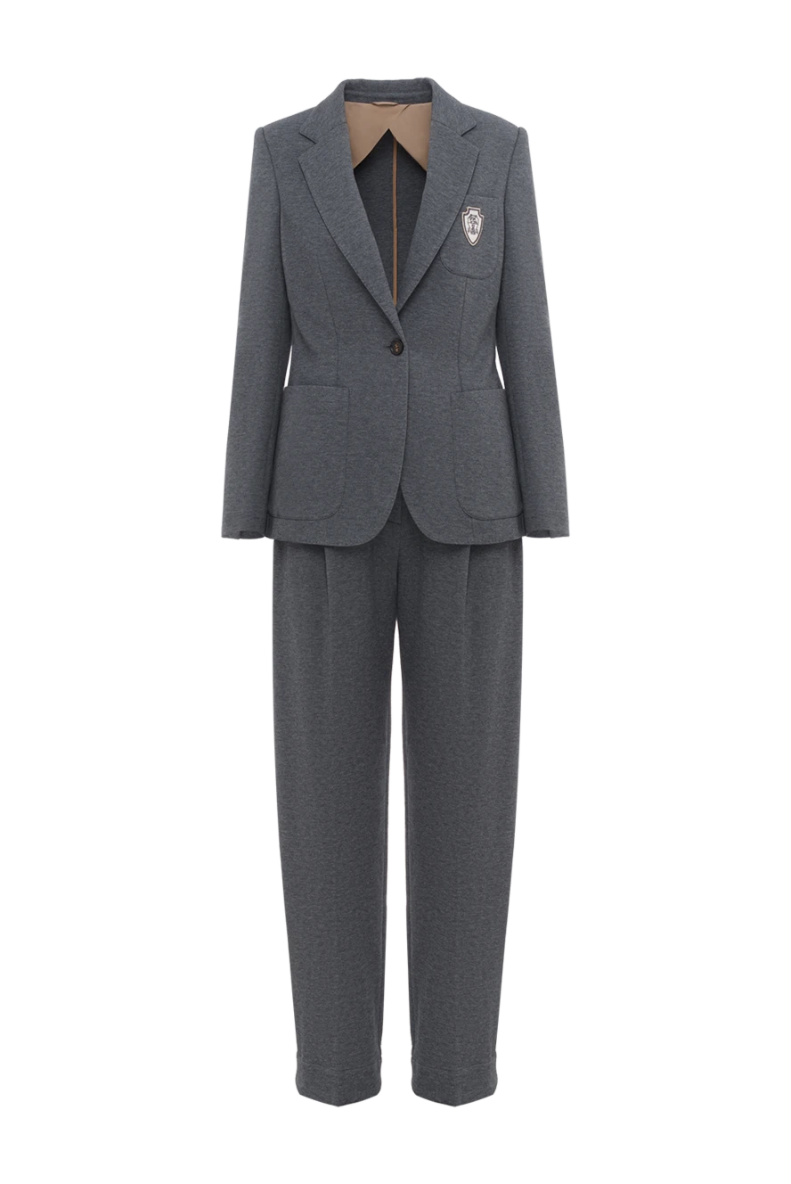 Brunello Cucinelli однобортный пиджак с нашивкой-логотипом и брюками серый 186797 - фото 1