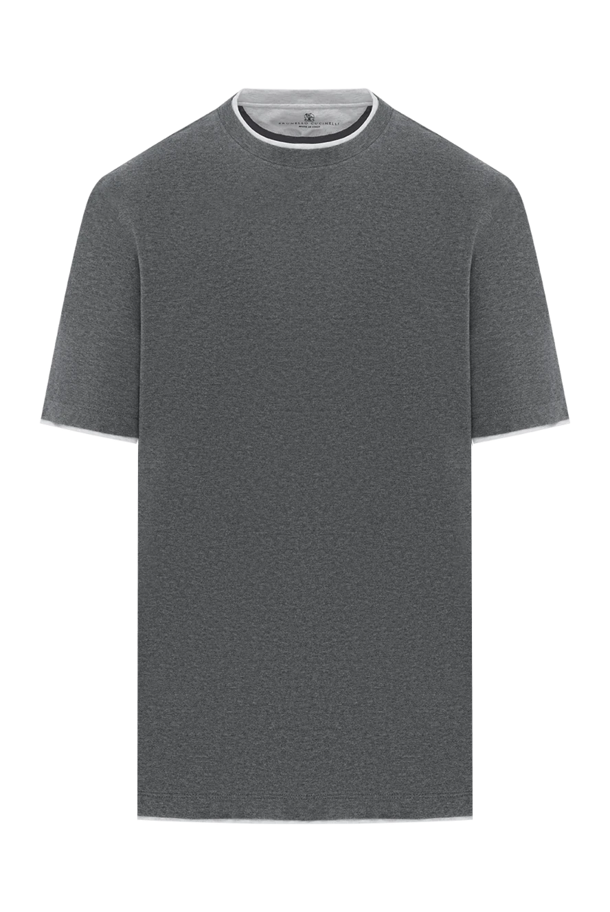 Brunello Cucinelli футболка темно-серая с окантовкой мужская из хлопка 186812 - фото 1
