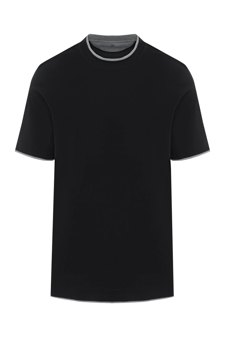 Brunello Cucinelli men's black cotton t-shirt with multi-layer details 186819 - photo 1