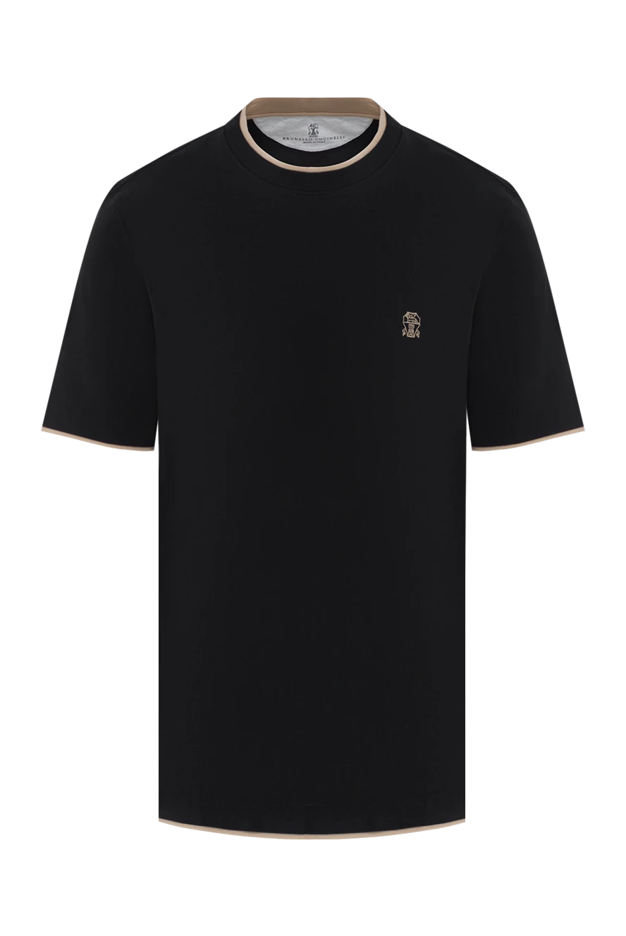 Brunello Cucinelli қатарлы бөлшектері бар қара мақта ерлерге арналған футболка 186820 - фото 1