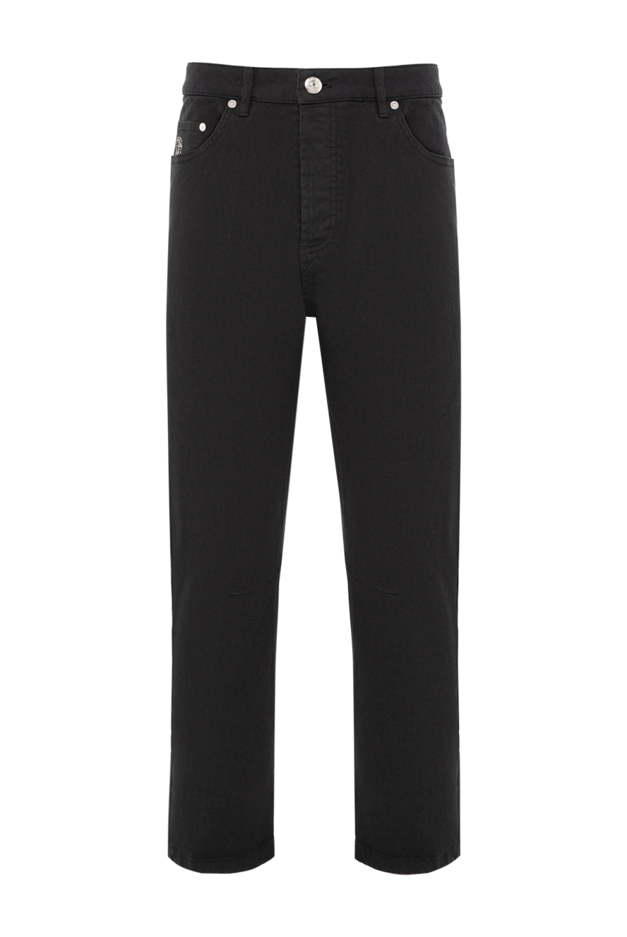 Brunello Cucinelli чёрные джинсы из хлопка с эластаном и кожаной нашивкой 186833 - фото 1