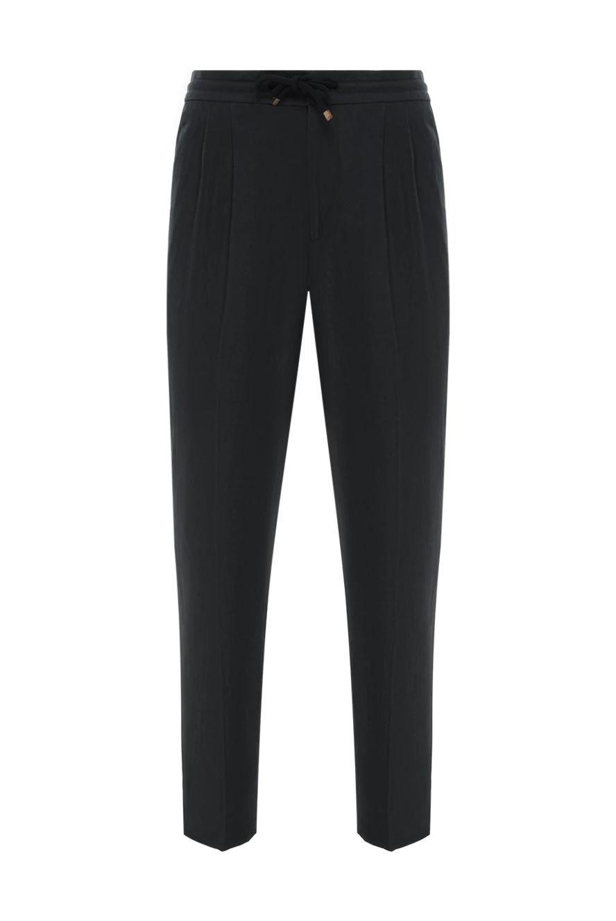 Brunello Cucinelli men's black trousers with pintucks made of linen and cotton 186838 - photo 1