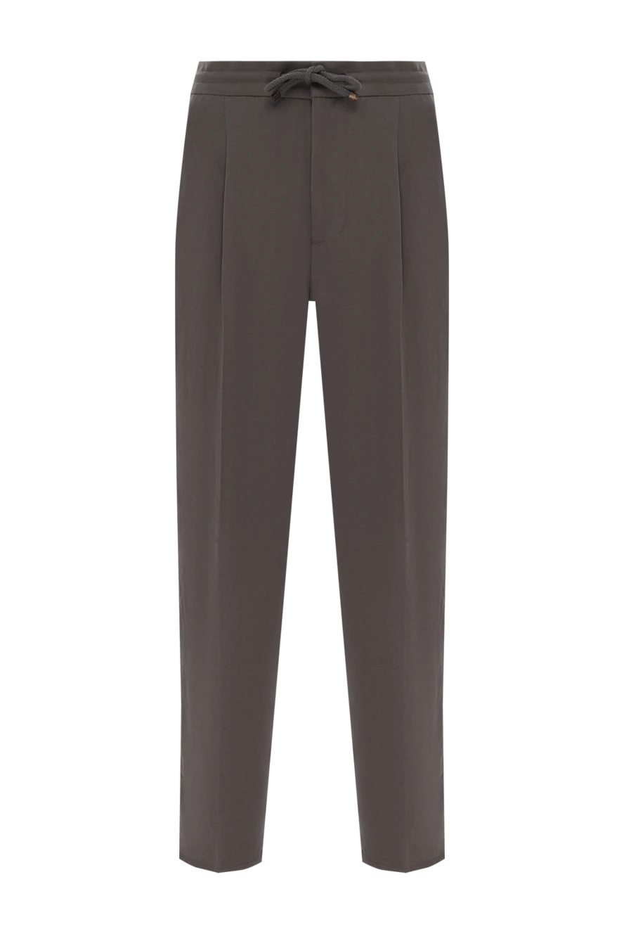 Brunello Cucinelli men's brown trousers with pintucks made of linen and cotton 186839 - photo 1